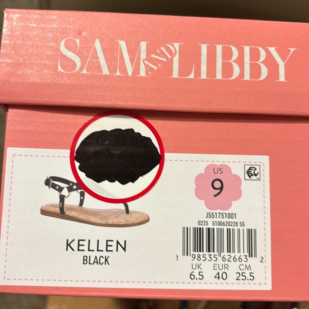 Sam & Libby Black Tan T-Strap Sandals - Picture 3 of 4